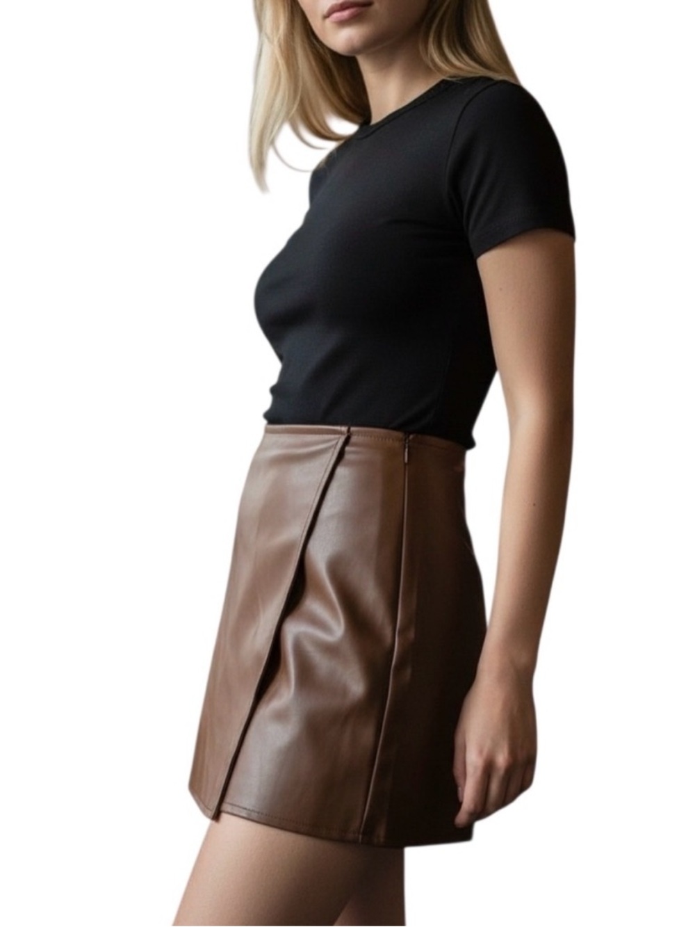 PacSun Brown Faux Leather Wrap-Front Mini Skort